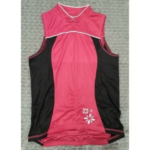 Canari Cycling Vest Jersey Women’s Size Medium Zipper Front Pattern Pink Black